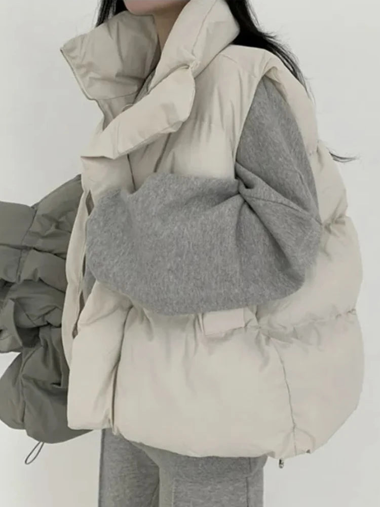 Ele Cotton Vest Outerwear Women's Autumn Winter New Sle Stand Collar Svel oulder Pad Warm Loose Cotton Jaet