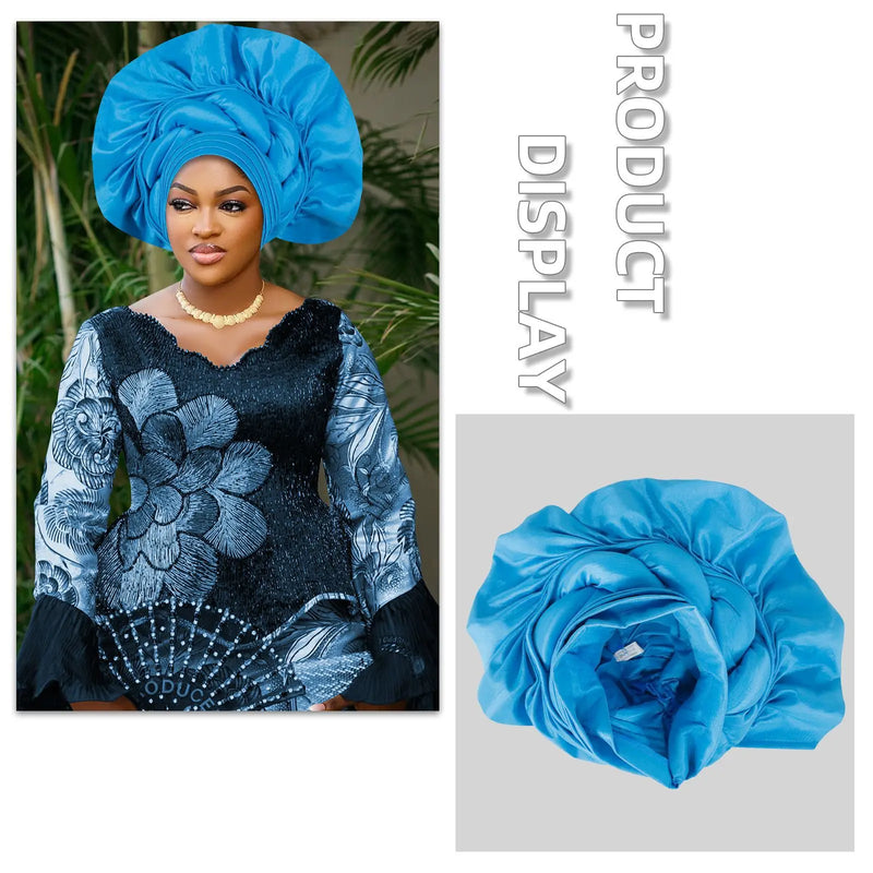 African Female Turban Cap Women Autogele Headtie Nigeria Fan Geles Wedding Party Head Wraps Headwear Bonnet Hijab Hat Headscarf