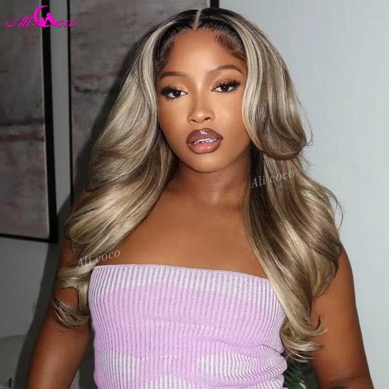 Highlight Ash Blonde 13x4 13x6 Lace Front Wigs Human Hair Body Wave For Women Transparent 5x5 Lace Closure Wigs 200 Density
