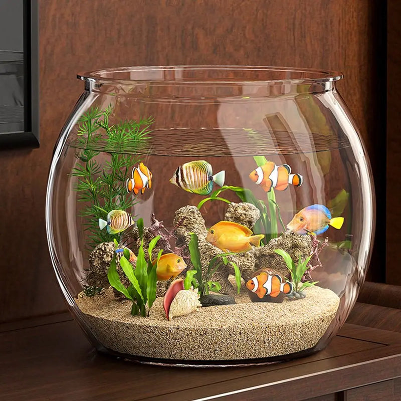Ultra Clear Round Fish Bowl Plastic Household Fish Viewing Tank Decorative Shatterproof Desktop Small Aquarium