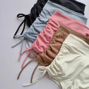 Shorts de fitness de yoga feminino de cintura alta sexy cordão amarrado calças quentes esportivas de três partes para fitness e exercício