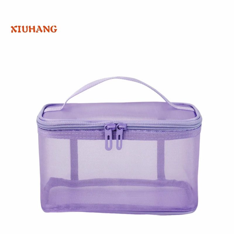 Women's Transparent Mesh Travel Cosmetic Bag Makeup and Toiletries Kit Storage Bag Make Up Organizer Bag