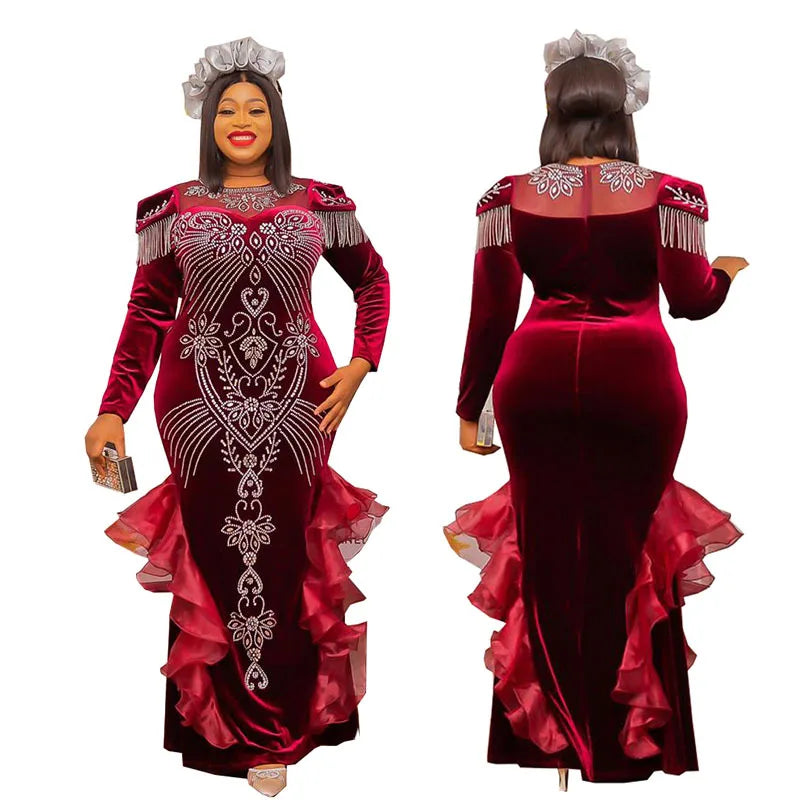 Spring Autumn African Women Long Sleeve O-neck Long Dress Dashiki African Clothes Maxi Dresses African Dresses for Women