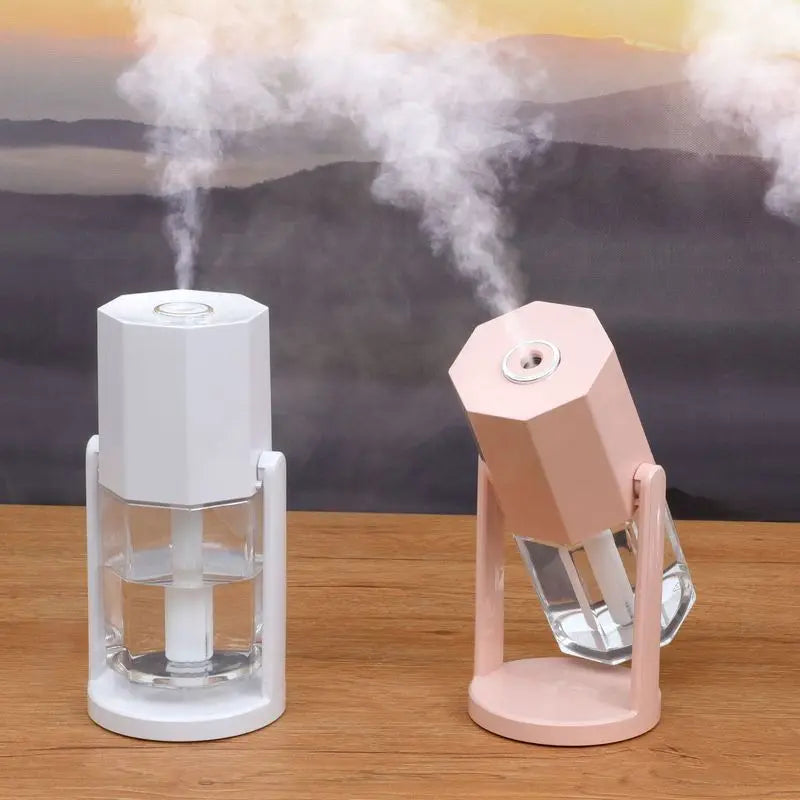 360 °   Umidificador oscilante: carro alimentado por USB/uso doméstico com iluminação de humor de 7 cores e hidratação do ar