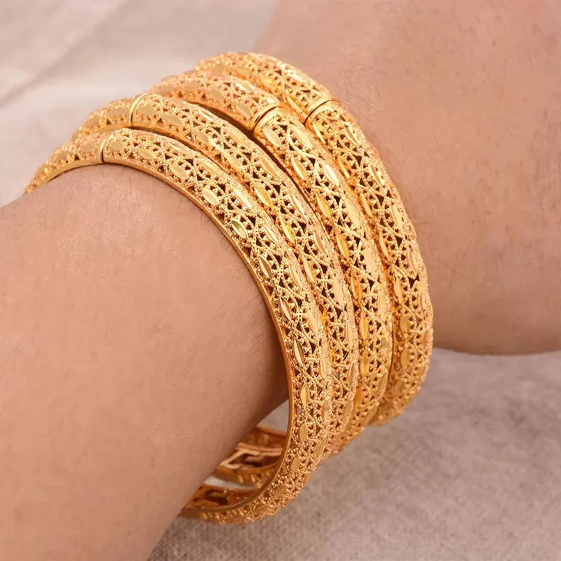 Ethiopian 4Pcs/lot Africa Gold Color Bangles for Women Dubai Bride Bracelet African Wedding Jewelry Middle East Items
