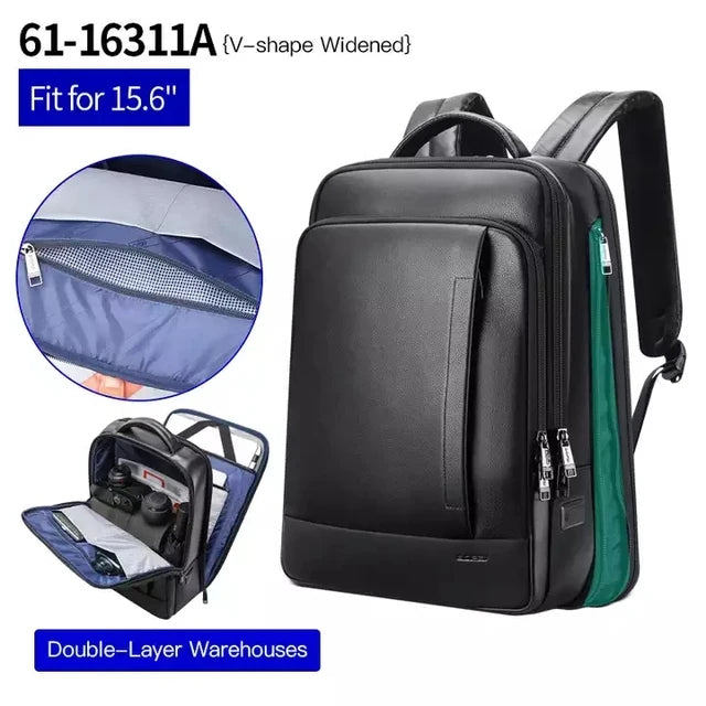 BOPAI 100% Genuine Leather Backpack Laptop Men Business Casual Waterproof Backpack Male Black Cowhide Computer Backpack 15.6inch