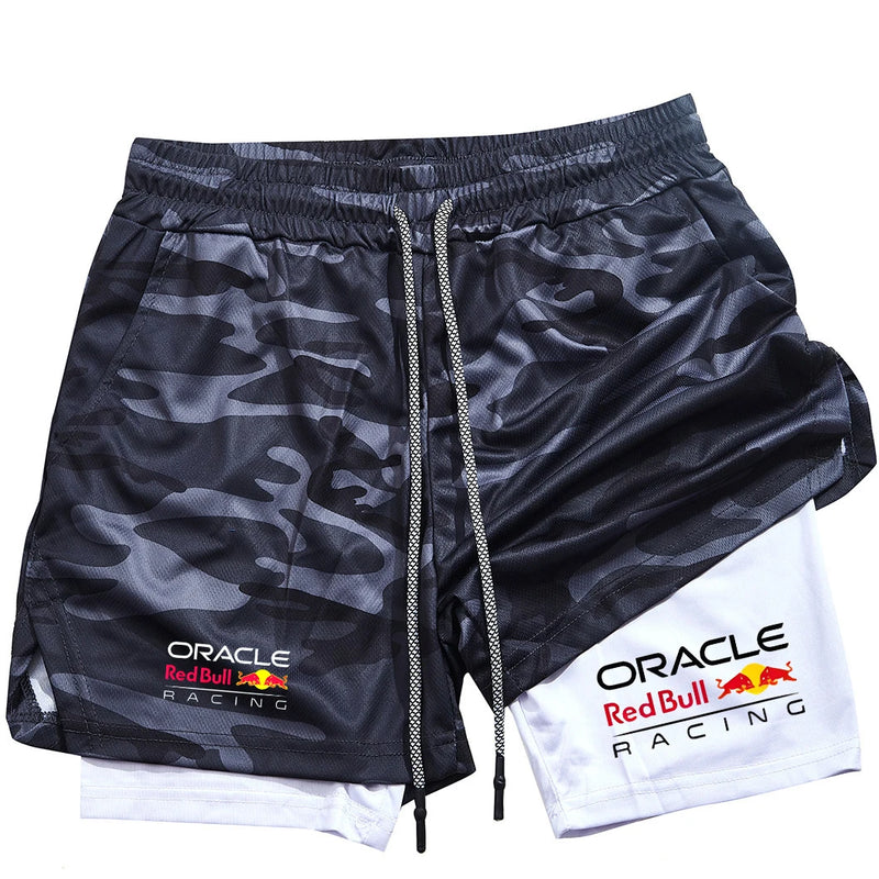 Red Bull 2-in-1 men's sports shorts, casual, quick-drying, double-layer breathable, perfect for summer running and fitness