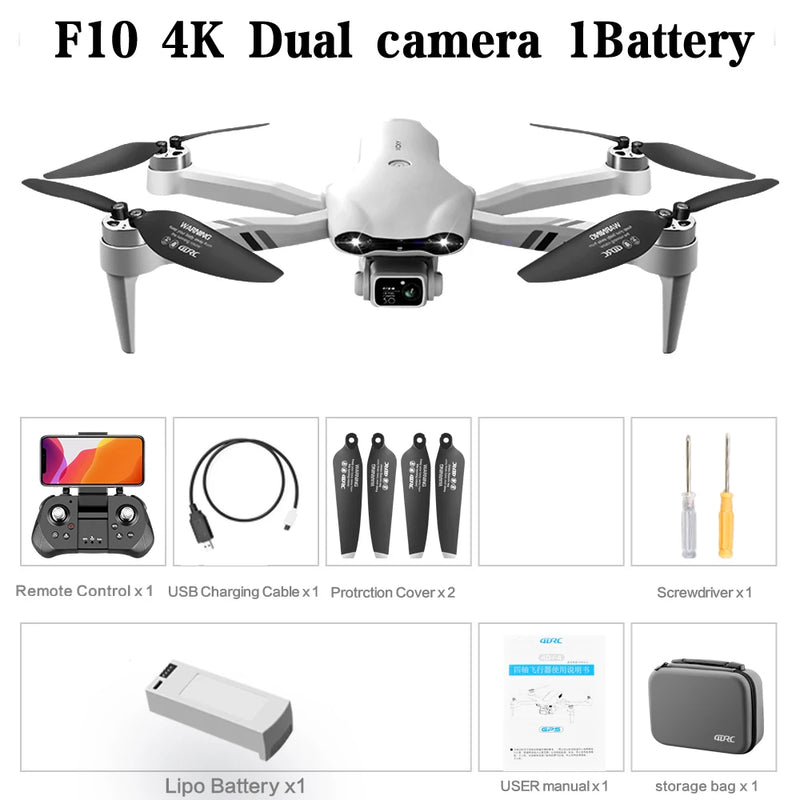 4drc f10 rc drone gps 6k hd câmera dupla grande angular 5g wifi fpv quadcopter sem escova dobrável evitar obstáculos aéreo uav 2km
