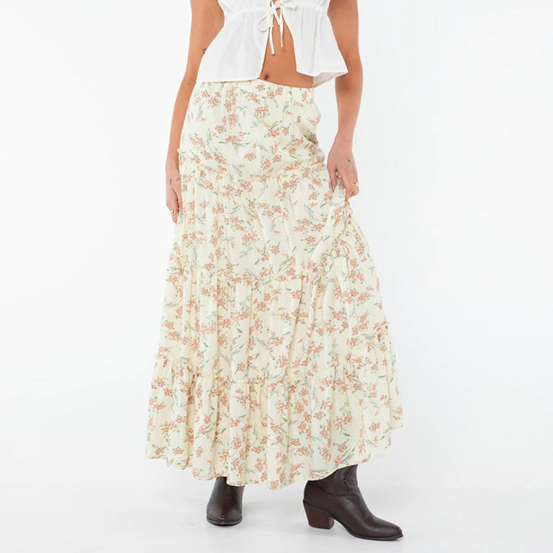 Women's Tiered Long Skirts Drawstring Elastic Waist Solid Color Ruched Midi Skirts Side Split Long Skirts Summer Beachwear