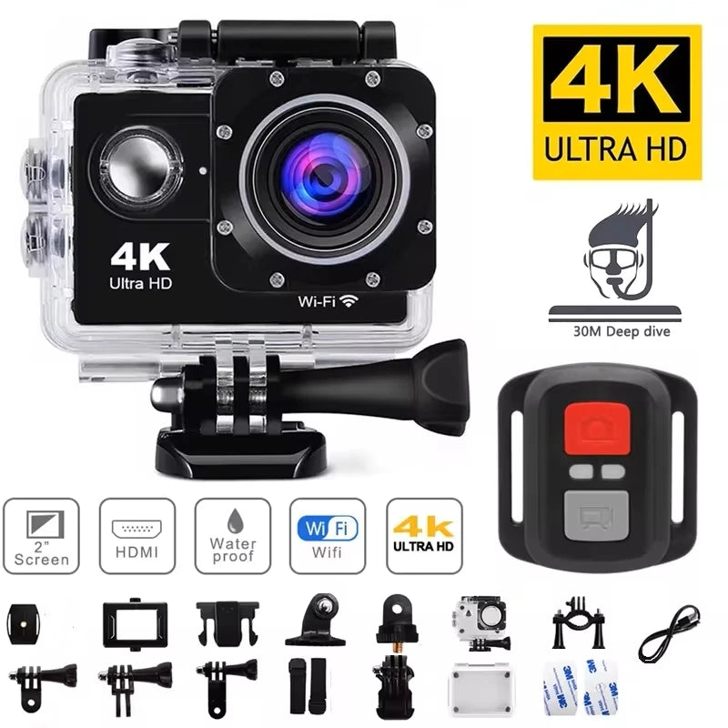 Câmera de ação 4k 1080p/30fps wifi 2.0 "170d subaquática à prova d'água capacete câmera de gravação de vídeo câmeras esportivas ao ar livre mini cam