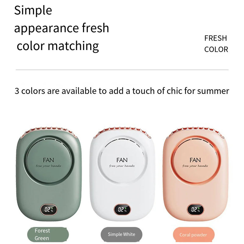 Ventilador portátil de pescoço suspenso, mini ventilador portátil, bateria, USB recarregável, refrigerador de ar de 3 velocidades para viagens ao ar livre, 2000mAh