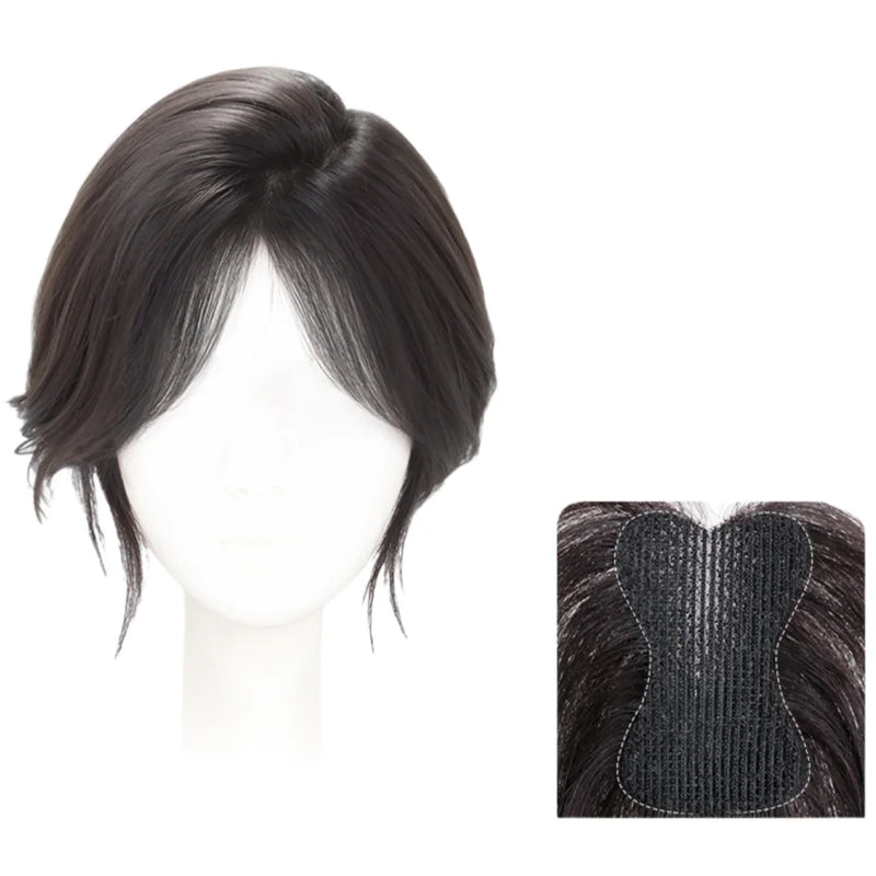 Nenhum clipes de cabelo humano franja francesa gancho e laço pasta mágica toppers para mulheres fácil de usar adesivos de costura remendos de cabelo extensão