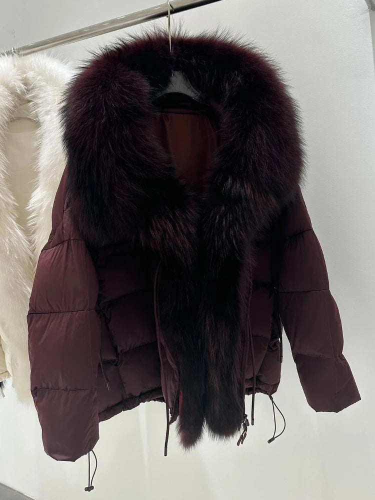 OFTBUY Thick Warm White Duck Down Coat Waterproof Parka 2025 New Oversized Raccoon Fur Collar Winter Puffer Hooded Jacket Women