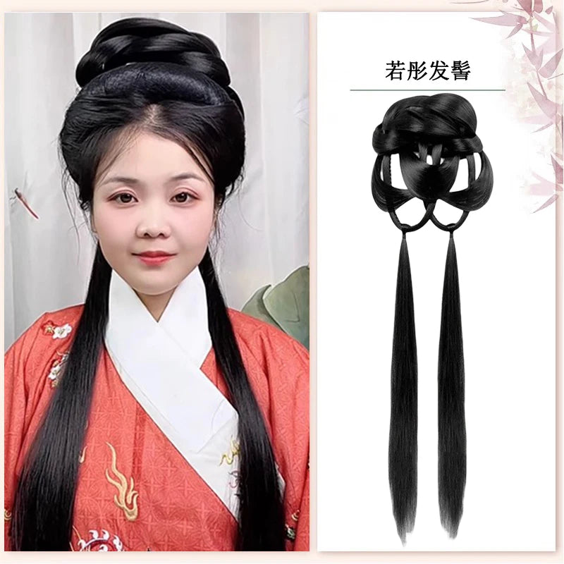 AOSI Synthetic Wei And Jin Style Warring States Robe Hanfu Wig Package Integrated Bun Back Pressed Back Hair Ancient Style
