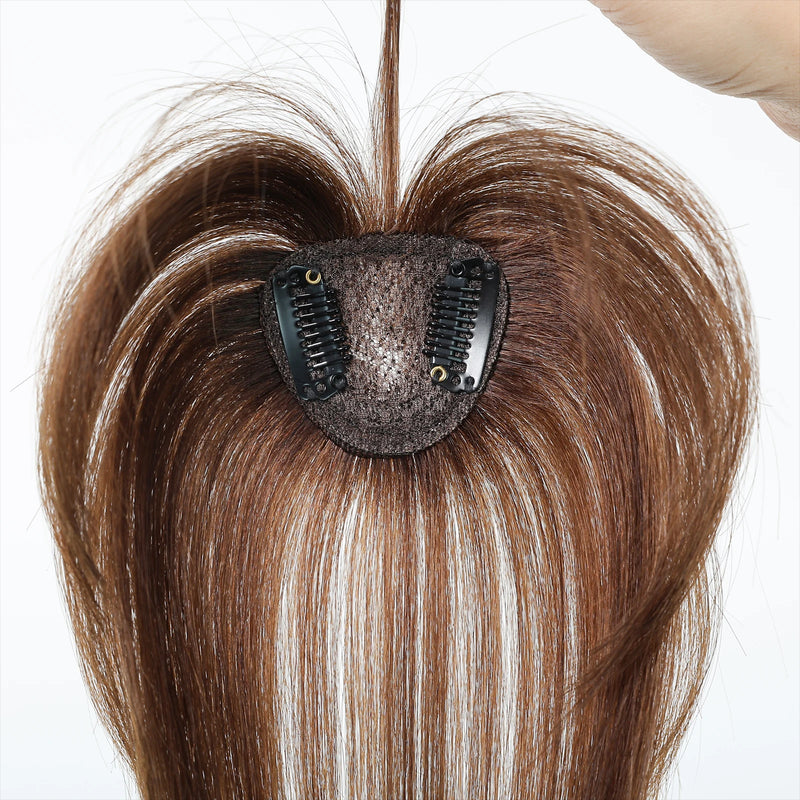 Topper de cabelo humano remy marrom escuro com franja de ar moda toppers de cabelo reto para mulheres uso diário clipe em extensões de cabelo