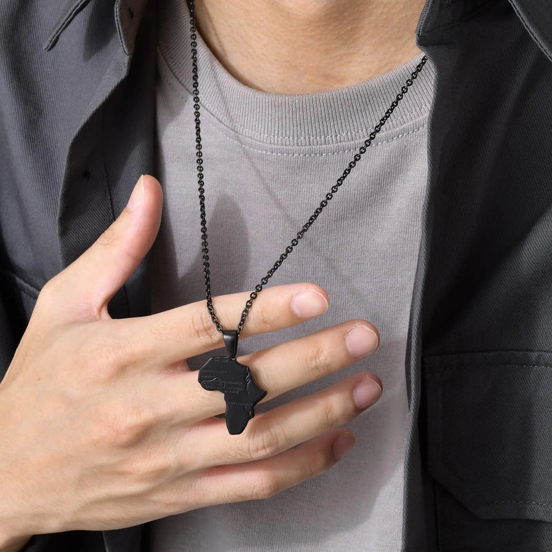 Vnox Retro Culture Africa Map Necklaces for Men Women,Tribal Ethnic African Continent Map Shaped Pendant Hiphop Jewelry