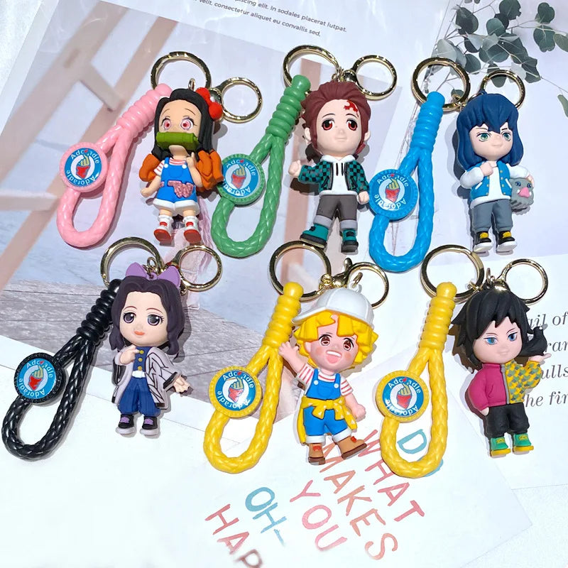 Anime Demon Tanjirou Anime Pvc Keychain Pendant Fashion Backpack Accessories Doll Nezuko Slayer Periphery Jewelry Key Ring