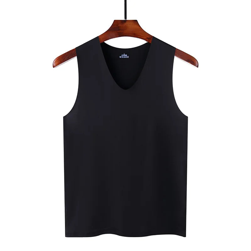 Summer Men's Non-Marking Ice Silk Undershirt Men's Slim Sports Fitness Cross-Body Bottoming Sleeveless Breathable Home wear