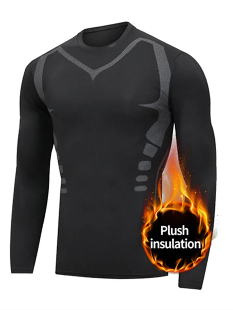 Roupa interior quente para homens, pelúcia e espessamento, à prova de água e sem costura, conjunto esportivo apertado, top outono e inverno