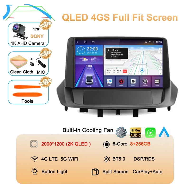 Android 14 For Renault Fluence 1 2009 - 2017 Multimedia Monitor Carplay Auto WIFI Navigation Player Video Stereo GPS Radio QLED