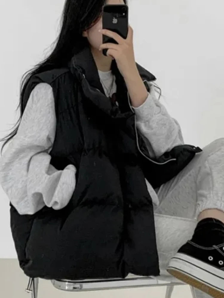 Ele Cotton Vest Outerwear Women's Autumn Winter New Sle Stand Collar Svel oulder Pad Warm Loose Cotton Jaet