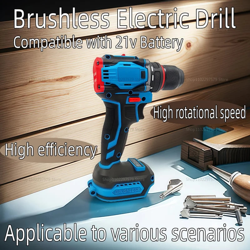 Furadeira elétrica sem fio e chave de fenda, ferramenta elétrica de impacto de 2 velocidades para casa, faça você mesmo e profissional com uso sem bateria 21v