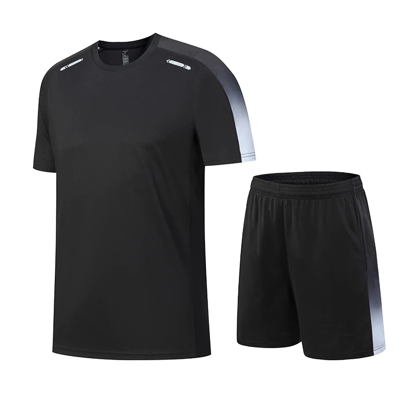 Camiseta e shorts de manga curta de secagem rápida masculina, roupa esportiva respirável, casual de corrida, conjunto fitness, primavera, verão 2022
