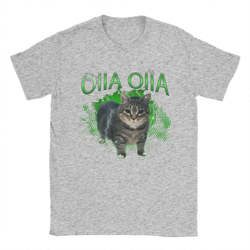 Spinning Cat OIIA OIIA Electric Meme Cat OIIAA T Shirts for Men Pure Cotton T-Shirts O Neck Tees Short Sleeve Tops Birthday Gift