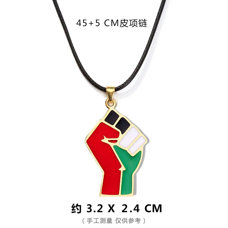 Meetvii Ethnic Free Arabic Fist Map Drop Glue Pendant Necklaces Personalized African Symbol Rope Chain Neck Jewelry Women Men