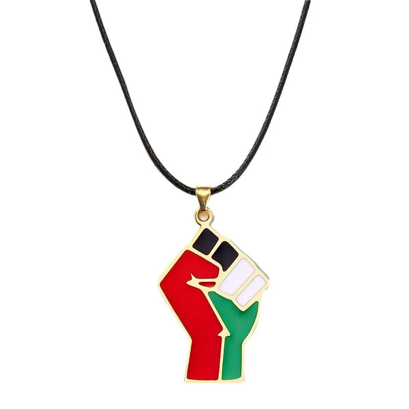 Meetvii Ethnic Free Arabic Fist Map Drop Glue Pendant Necklaces Personalized African Symbol Rope Chain Neck Jewelry Women Men