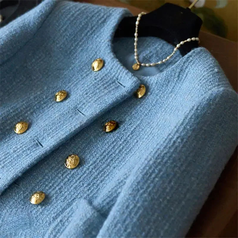 French style small fragrance short double breasted coat for women's spring and autumn new tweed top  harajuku