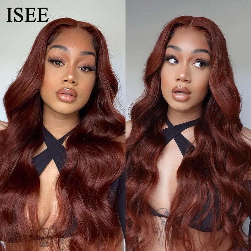 ISEE Hair Colored Human Hair Wigs For Women Reddish Brown