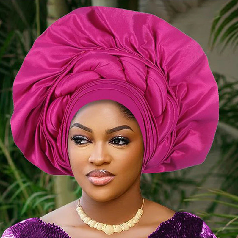 African Female Turban Cap Women Autogele Headtie Nigeria Fan Geles Wedding Party Head Wraps Headwear Bonnet Hijab Hat Headscarf