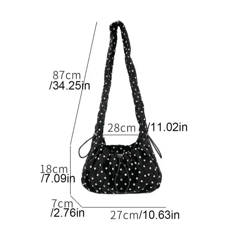 Versatile Polka Dot Underarm Bag Korean Style Large Capacity Drawstring Shoulder Bag Clutch Purse Dumpling Bag
