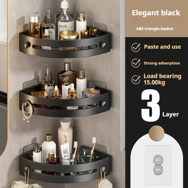 Suporte de chuveiro de canto do banheiro sem broca adesivo fixado na parede shampoo titular para banheiros garrafas de rack de armazenamento de condicionador