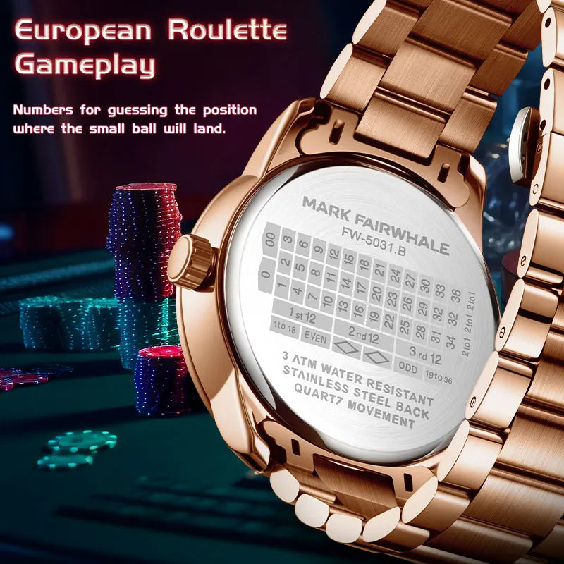 Mark fairwhale 5031 relógio de quartzo masculino europeu roda embutida design algarismos árabes mostrador rotativo roleta relógio montres hommes