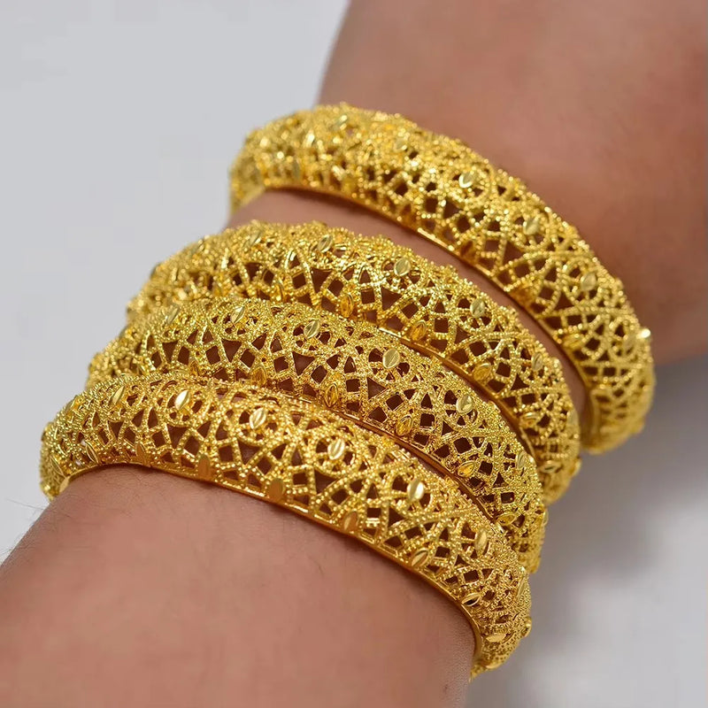Ethiopian 4Pcs/lot Africa Gold Color Bangles for Women Dubai Bride Bracelet African Wedding Jewelry Middle East Items