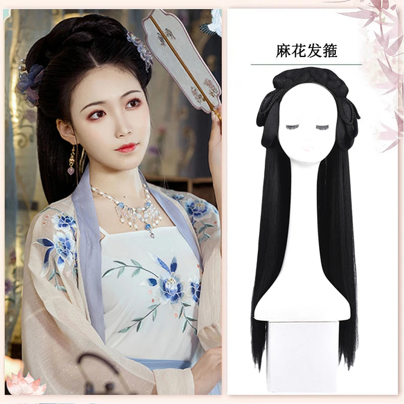 AOSI Synthetic Wei And Jin Style Warring States Robe Hanfu Wig Package Integrated Bun Back Pressed Back Hair Ancient Style