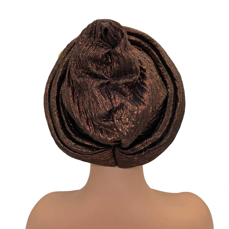 Brilhando africano headtie turbante boné feminino autogele nigeria festa de casamento chapelaria feminino cabeça wraps turbante mujer