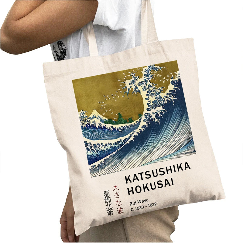 Great Wave Off Kanagawa Large Capacity Shopping Bags Women Shopper Bag Double Print Japanese Artwork Lady Shoulder Tote Handbag