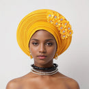 Vermelho Multi-Layered chapéu de turbante, Africano Fan Shaped cabeça Wraps, Headwear plissado com Cristal, Nigéria Headtie, Auto Gele, Casamento