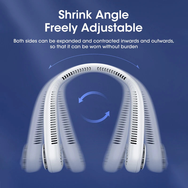 Ventilador de pescoço pendurado recarregável USB Mini banco de potência portátil sem folhas embutido para viagens, esportes, escritório doméstico