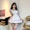 Lolita anime cosplay traje empregada role play lingerie sexy coelho vaca roleplaying dupla camada kawaii vestido de festa perna banda conjunto