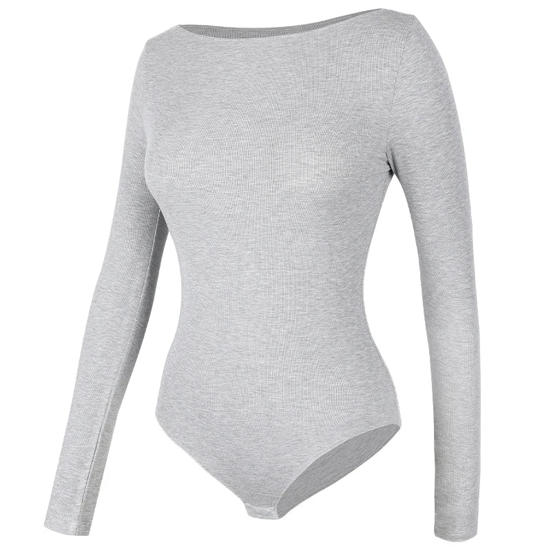 Feminino gola redonda elástico bodysuit manga longa macacão shapewear shaper senhora sexy nova feminina roupas quentes outono inverno