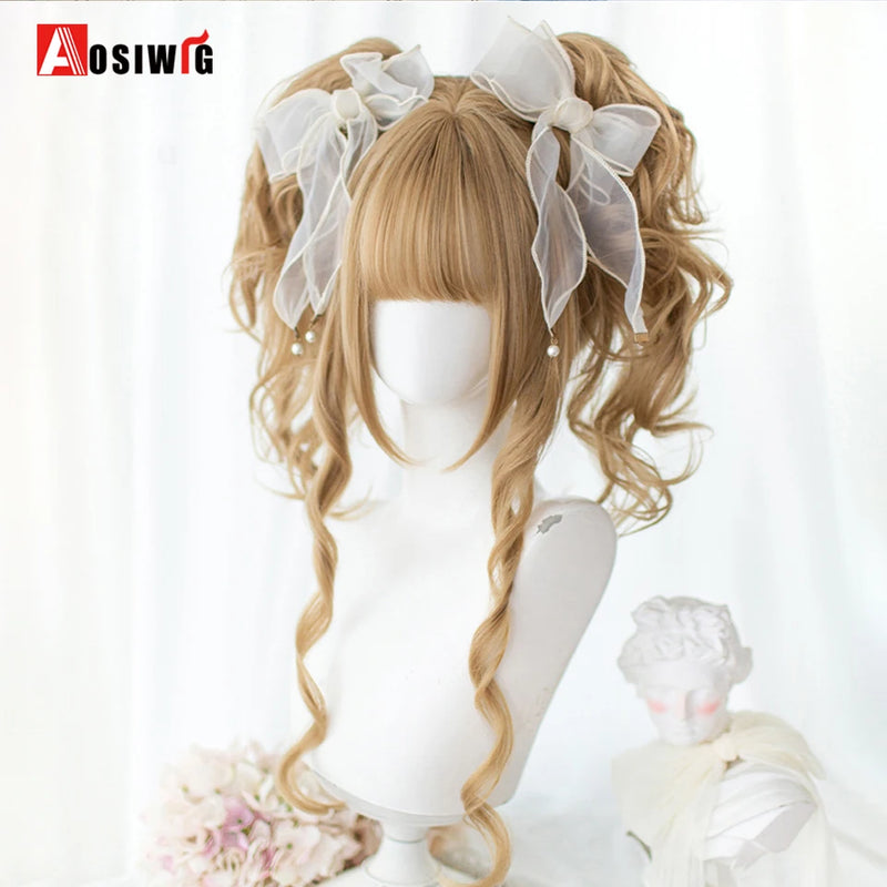 33Inch Synthetic Big wave long curly hair Milk Tea Green Lolita Wigs For Women Cosplay Wig With Bangs Halloween Daily Cosplay Us