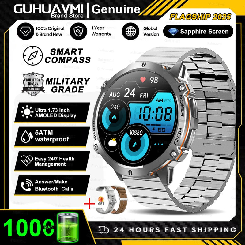 T-rex 3 grau militar 1000mah bateria relógio inteligente 10atm à prova dwaterproof água gps bússola altímetro chamada amoled masculino nadar esportes smartwatch