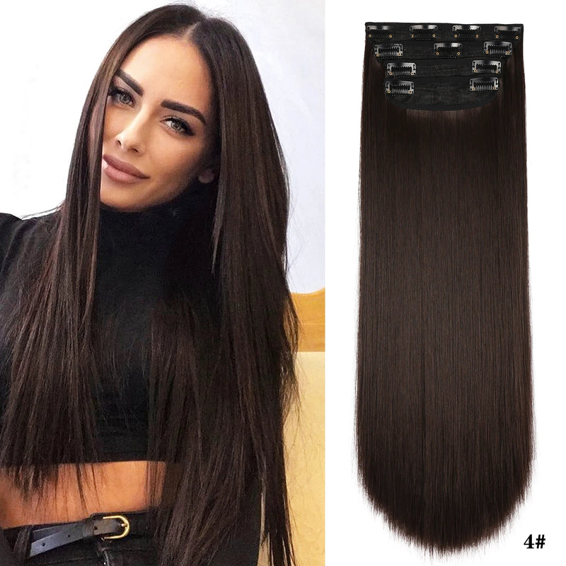 Leeons ondulado clipe em extensões de cabelo 4 pçs natural macio longo ondulado postiços grosso duplo trama clipe em extensões de cabelo para mulher