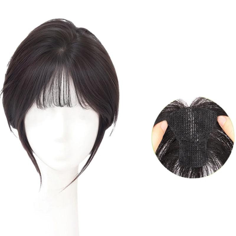 Nenhum clipes de cabelo humano franja francesa gancho e laço pasta mágica toppers para mulheres fácil de usar adesivos de costura remendos de cabelo extensão