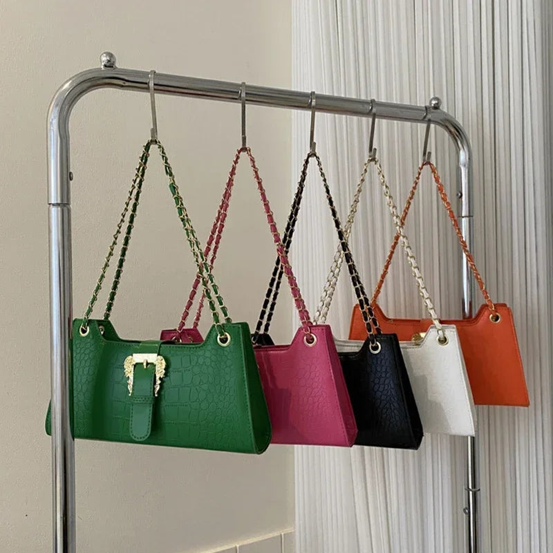 2024 Luxury Women's Chic Underarm Bags New Fashion Crocodile Pattern Chain Shoulder Bags Handbags Clutch Blue Green Armpit Bags