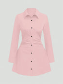 Plus size casual cintura fina manga longa camisa vestido cor pura elegante estilo viajante 2025 outono novo